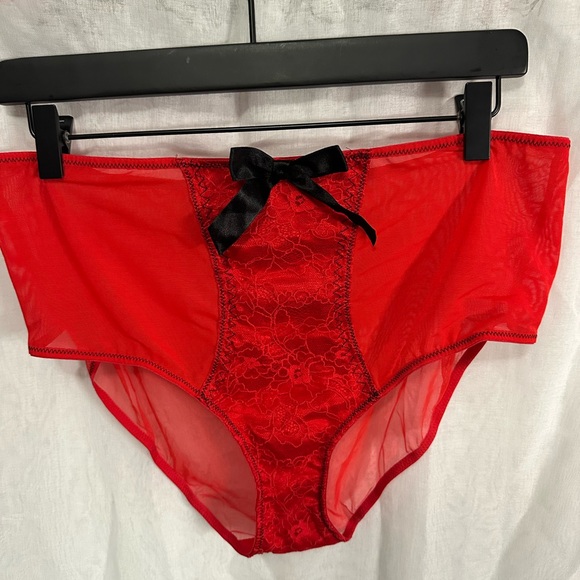 Bettie Page Red Lace Bra & Brief Set - Picture 6 of 10